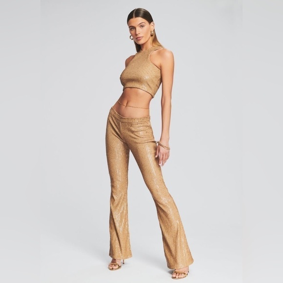RETROFETE Julien Sequin Knit Pants in Neutrals Nude Size Large NWT - Picture 1 of 3